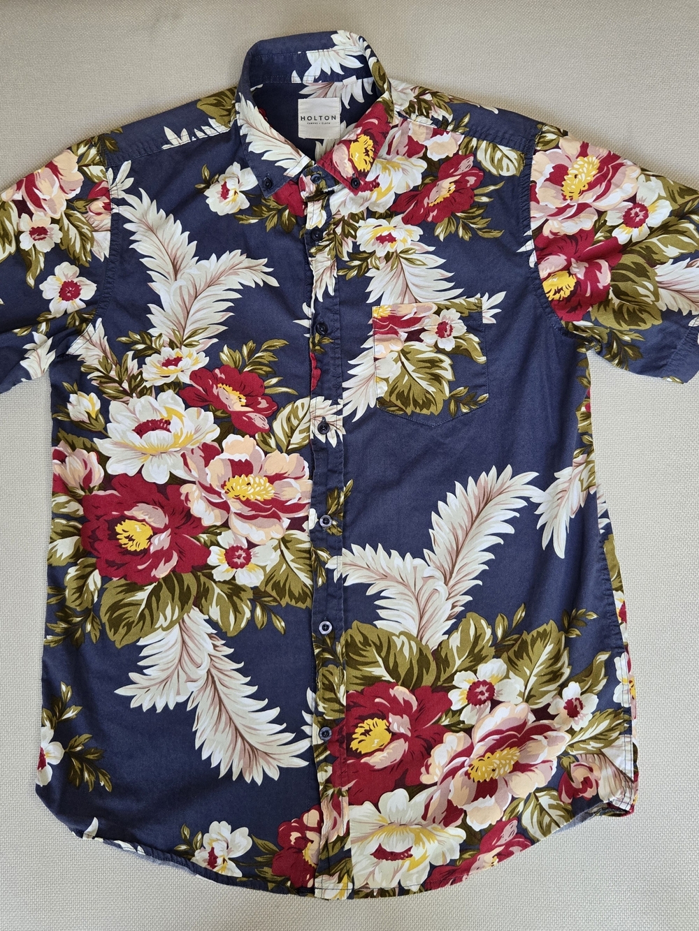 Holton Canvas Cloth Men's Short Sleeve Button Down Shirt Small Floral Casual Mod